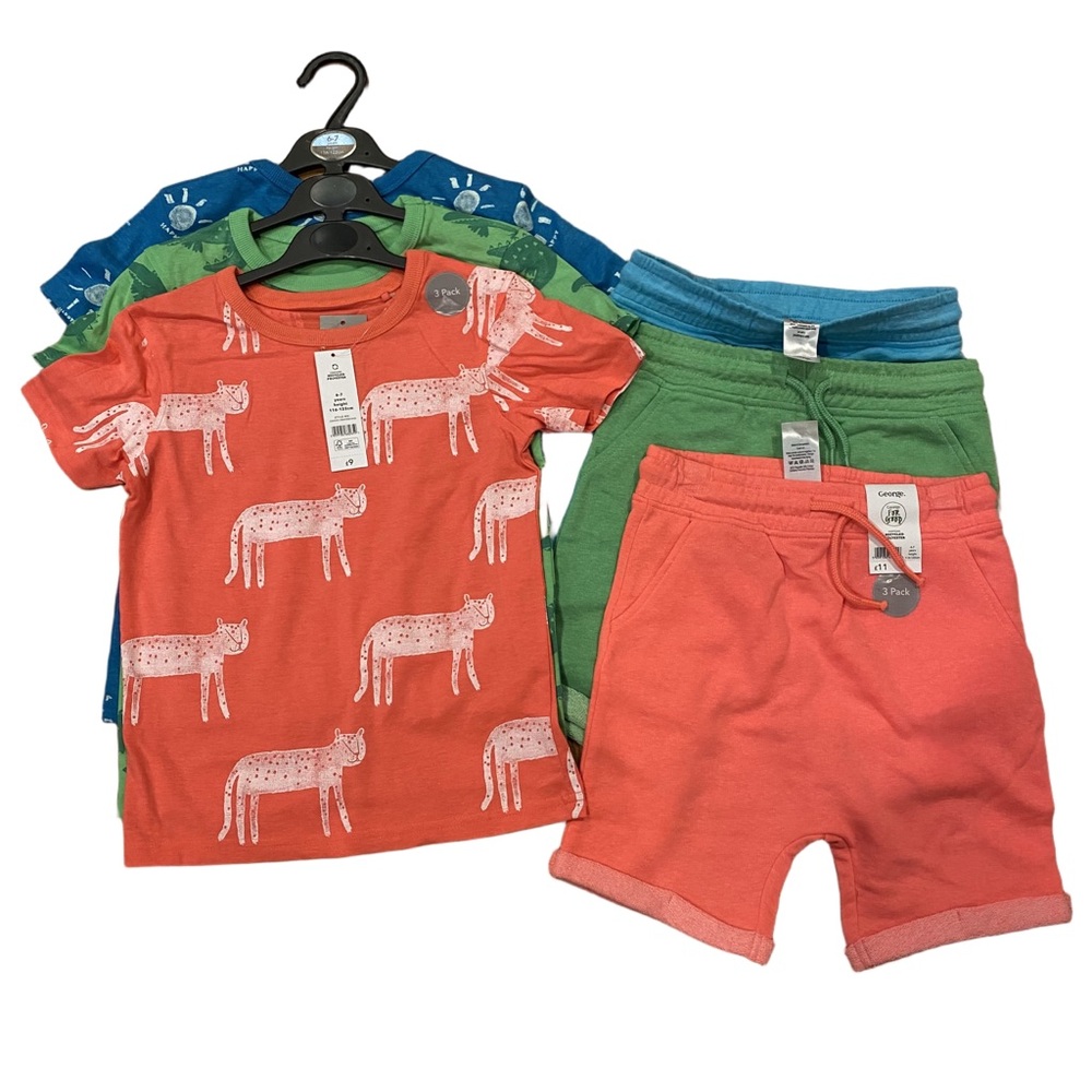 George UK 6-7yr Neon Summer Set Cotton Jersey Short Tee Shirt Bundle Lot NWT